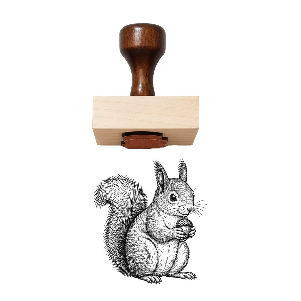 Squirrel With Acorn Rubber Stamp