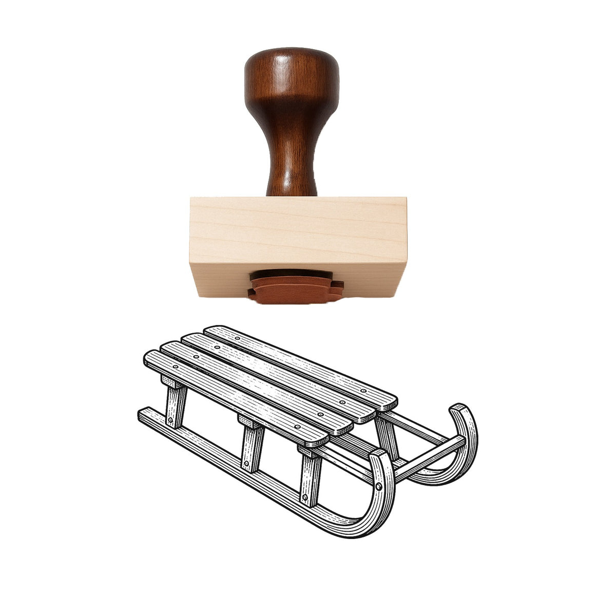 Wooden Sled Rubber Stamp