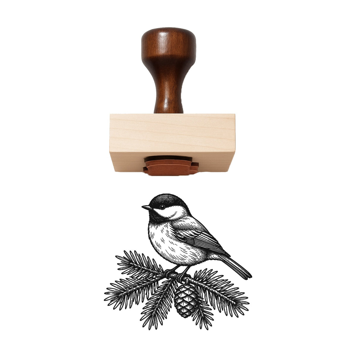 Winter Songbird On Evergreen Rubber Stamp