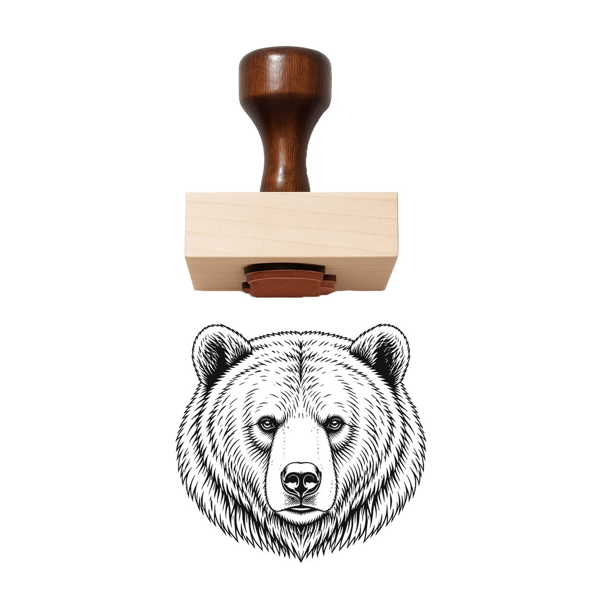 Realistic Grizzly Bear Head Rubber Stamp