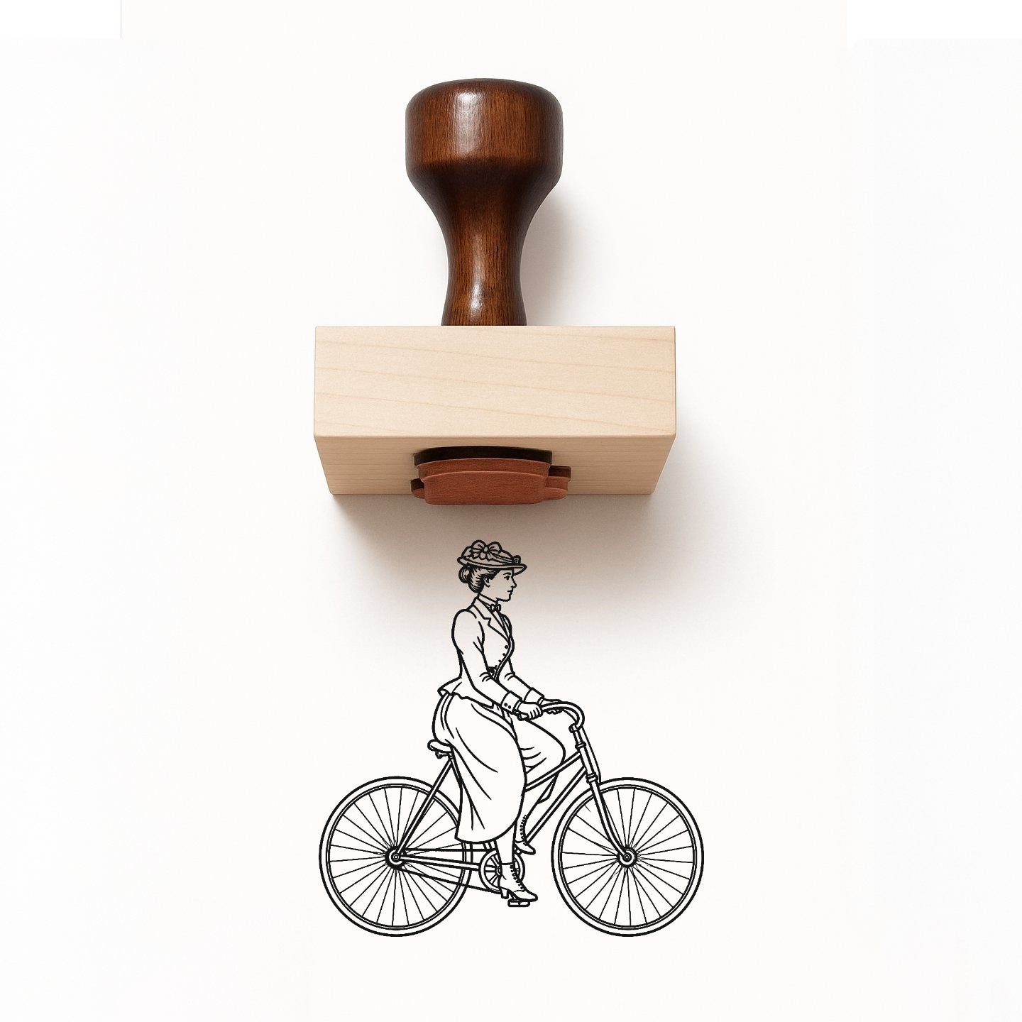 Victorian Lady Riding A Bicycle Rubber Stamp