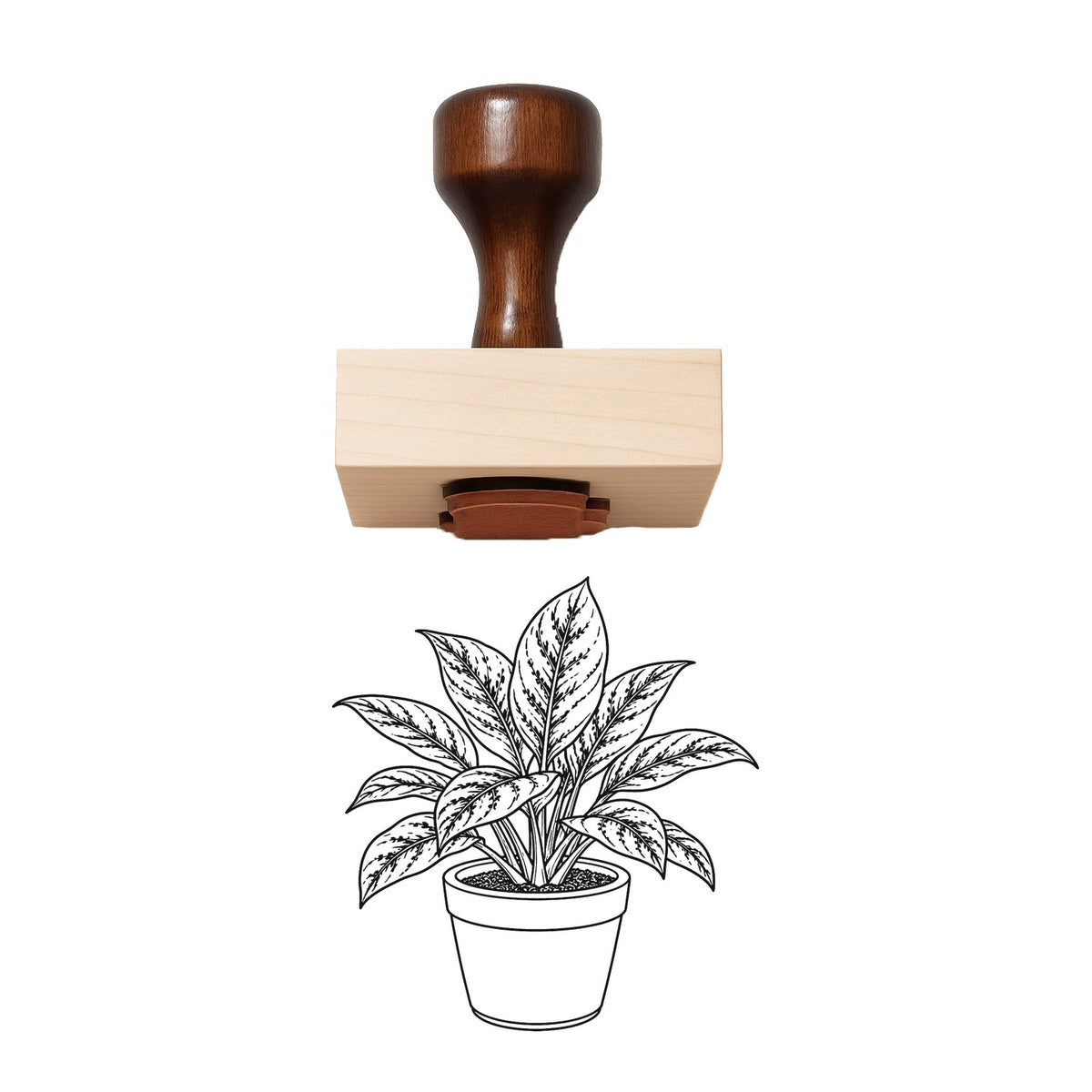 Potted Red Aglaonema Rubber Stamp