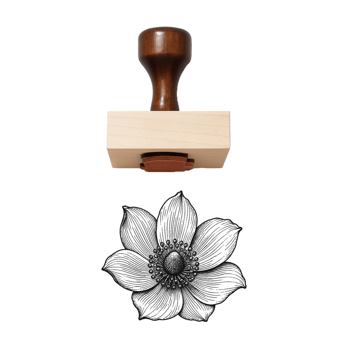 Pasque Flower Bloom Head Rubber Stamp