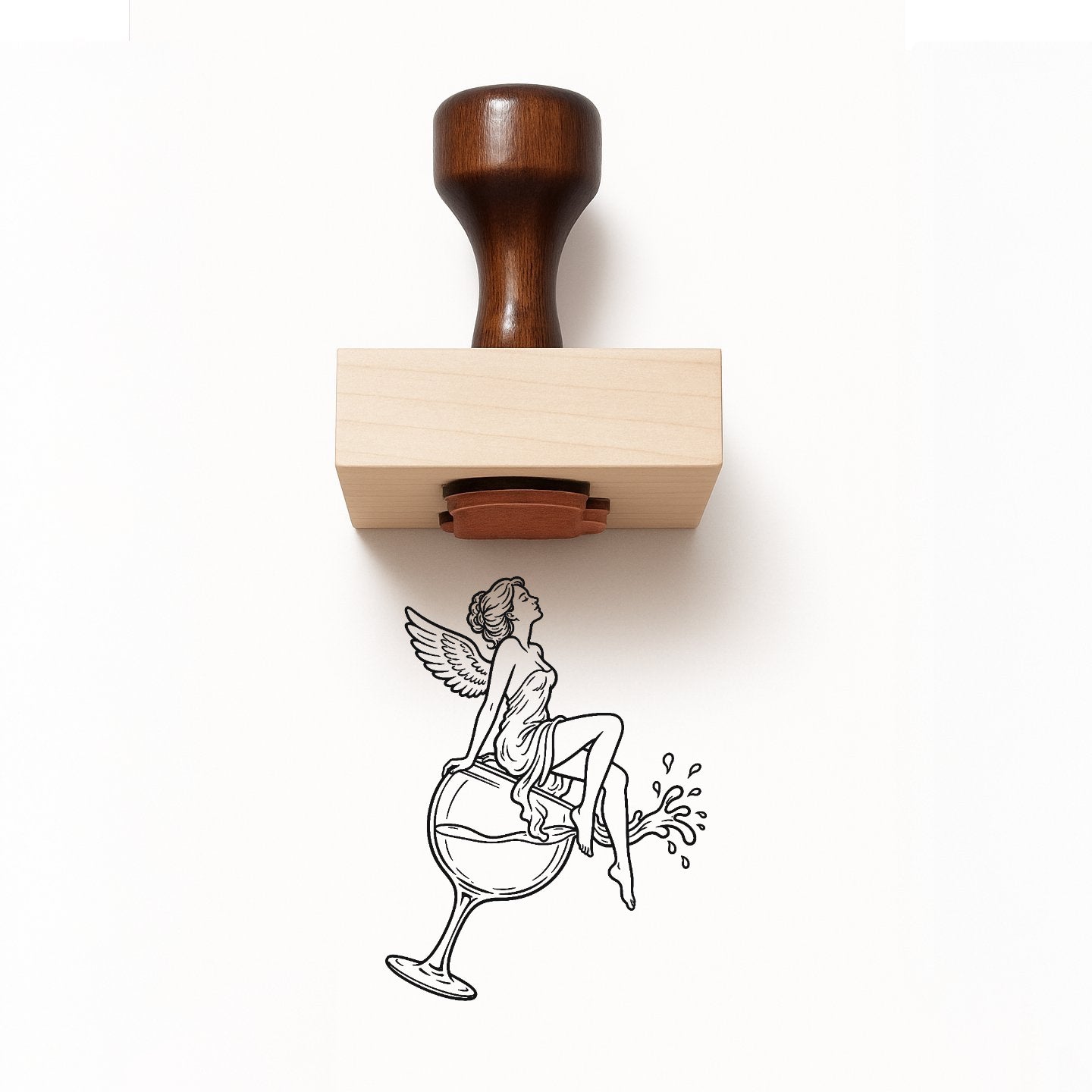 Woman On Wine Glass Rubber Stamp