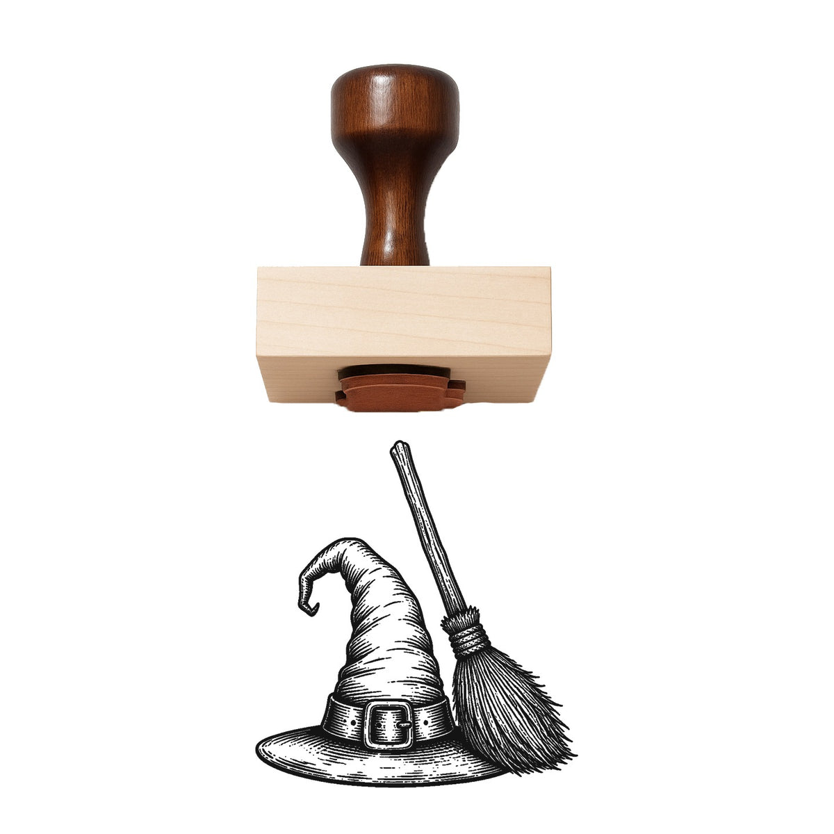 Victorian Witch Hat And Broom Rubber Stamp