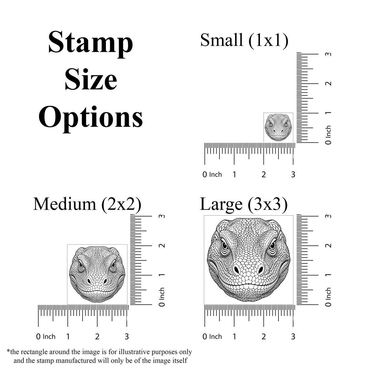 Realistic Komodo Dragon Head Rubber Stamp