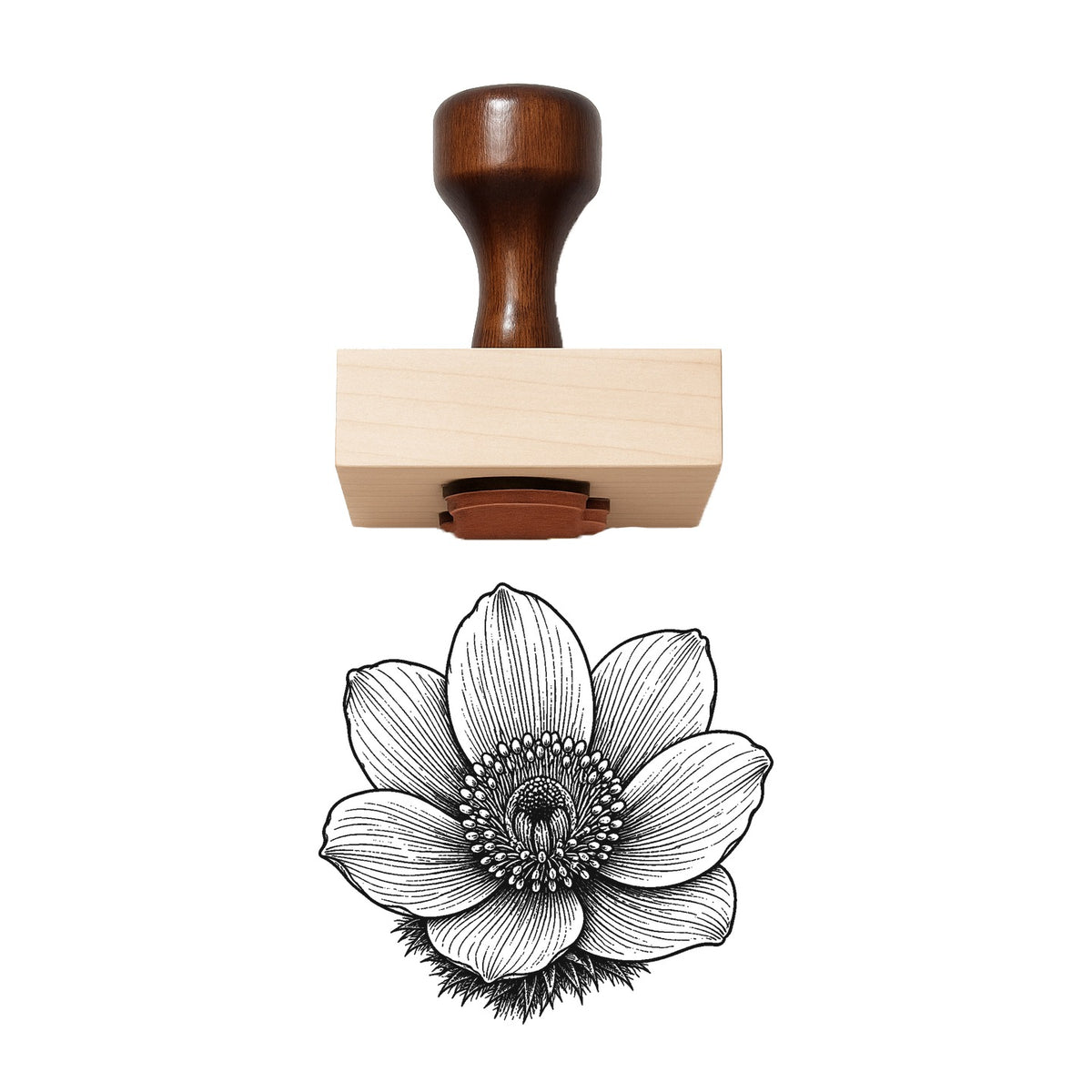 Pasque Flower Bloom Head Rubber Stamp