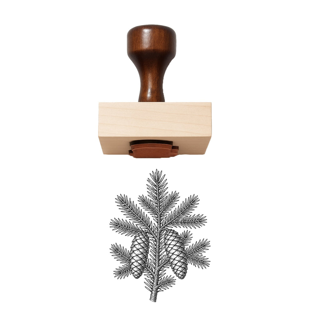 Blue Spruce Cone Branch Rubber Stamp