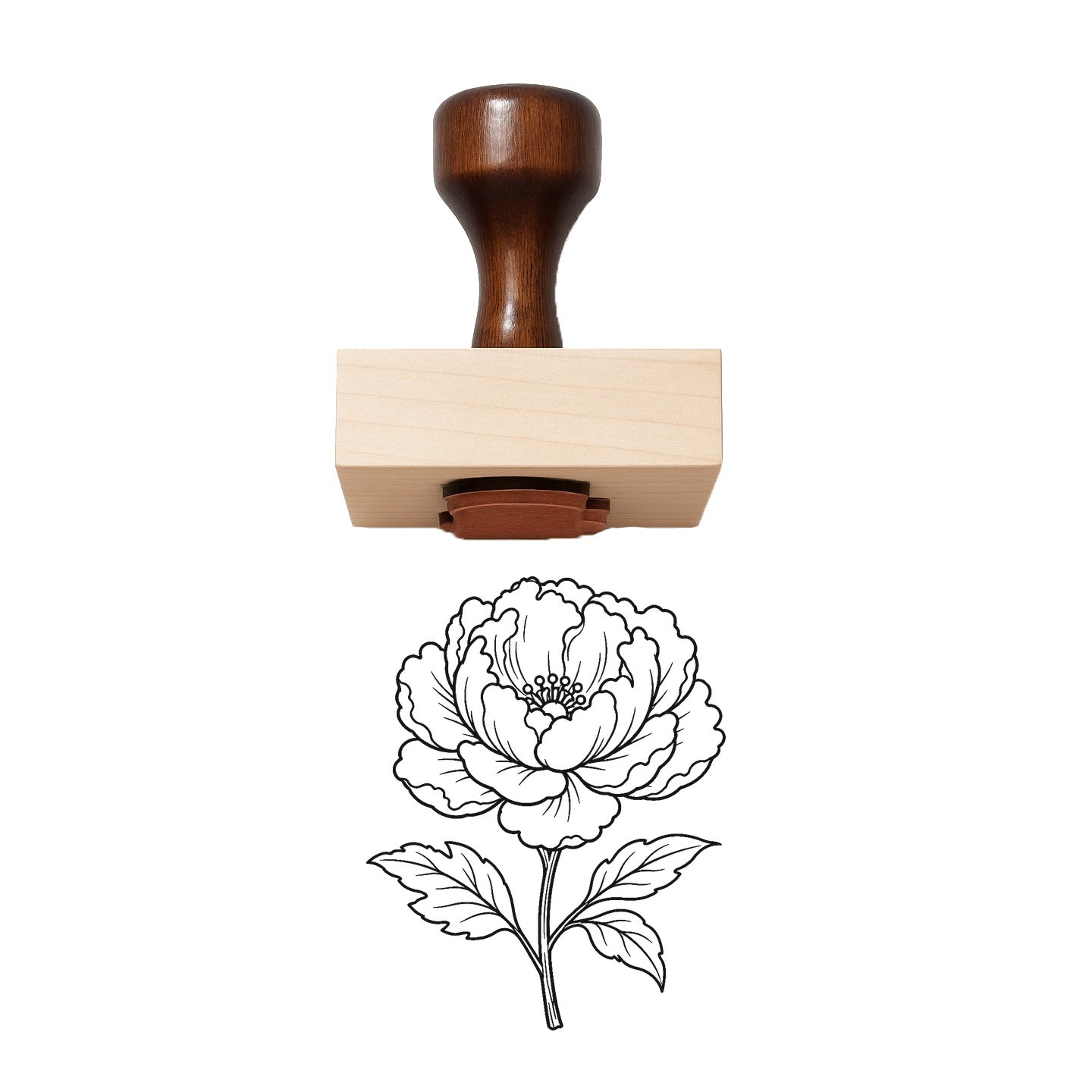 Vintage Coral Peony Flower Rubber Stamp